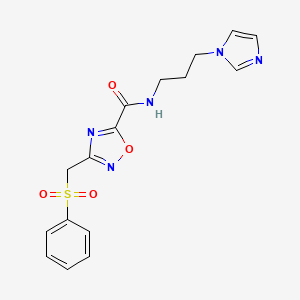 molecular formula C16H17N5O4S B11055418 N-[3-(1H-imidazol-1-yl)propyl]-3-[(phenylsulfonyl)methyl]-1,2,4-oxadiazole-5-carboxamide 