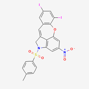 molecular formula C22H14I2N2O5S B11055420 7,9-Diiodo-2-[(4-methylphenyl)sulfonyl]-4-nitro-1,2-dihydro[1]benzoxepino[4,3,2-cd]indole 