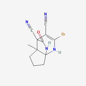 molecular formula C12H11BrN4O B11055426 2-bromo-4a-methyl-9-oxo-4a,5,6,7-tetrahydro-7a,4-(epiminomethano)cyclopenta[b]pyridine-3,4(1H)-dicarbonitrile 