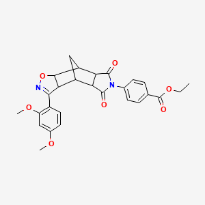 molecular formula C27H26N2O7 B11055458 ethyl 4-[3-(2,4-dimethoxyphenyl)-5,7-dioxo-3a,4,4a,5,7,7a,8,8a-octahydro-6H-4,8-methano[1,2]oxazolo[4,5-f]isoindol-6-yl]benzoate 