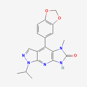 molecular formula C18H17N5O3 B11055464 4-(1,3-Benzodioxol-5-YL)-1-isopropyl-5-methyl-5,7-dihydroimidazo[4,5-B]pyrazolo[4,3-E]pyridin-6(1H)-one 