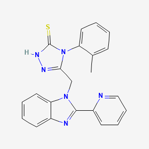 molecular formula C22H18N6S B11055501 4-(2-methylphenyl)-5-{[2-(pyridin-2-yl)-1H-benzimidazol-1-yl]methyl}-4H-1,2,4-triazole-3-thiol 