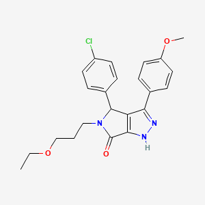 molecular formula C23H24ClN3O3 B11055541 4-(4-chlorophenyl)-5-(3-ethoxypropyl)-3-(4-methoxyphenyl)-4,5-dihydropyrrolo[3,4-c]pyrazol-6(1H)-one 