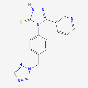 molecular formula C16H13N7S B11055567 5-(Pyridin-3-yl)-4-[4-(1,2,4-triazol-1-ylmethyl)phenyl]-1,2,4-triazole-3-thiol 