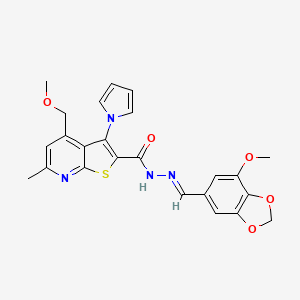 N'-[(E)-(7-methoxy-1,3-benzodioxol-5-yl)methylidene]-4-(methoxymethyl)-6-methyl-3-(1H-pyrrol-1-yl)thieno[2,3-b]pyridine-2-carbohydrazide