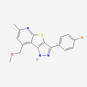 molecular formula C17H14BrN3OS B11055666 5-(4-bromophenyl)-12-(methoxymethyl)-10-methyl-7-thia-3,4,9-triazatricyclo[6.4.0.02,6]dodeca-1(12),2(6),4,8,10-pentaene 