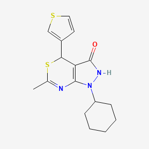 molecular formula C16H19N3OS2 B11055676 1-cyclohexyl-6-methyl-4-(thiophen-3-yl)-1,4-dihydropyrazolo[3,4-d][1,3]thiazin-3(2H)-one 