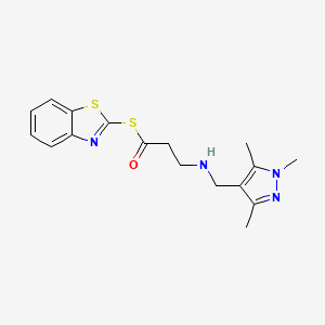 molecular formula C17H20N4OS2 B11055699 S-1,3-benzothiazol-2-yl 3-{[(1,3,5-trimethyl-1H-pyrazol-4-yl)methyl]amino}propanethioate 