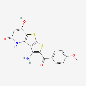 molecular formula C17H12N2O4S2 B11055736 3-amino-9-hydroxy-4-(4-methoxybenzoyl)-5,7-dithia-12-azatricyclo[6.4.0.02,6]dodeca-1(8),2(6),3,9-tetraen-11-one 