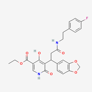 molecular formula C26H25FN2O7 B11055740 Ethyl 5-[1-(1,3-benzodioxol-5-yl)-3-{[2-(4-fluorophenyl)ethyl]amino}-3-oxopropyl]-4-hydroxy-6-oxo-1,6-dihydropyridine-3-carboxylate 