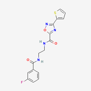 molecular formula C16H13FN4O3S B11055762 N-(2-{[(3-fluorophenyl)carbonyl]amino}ethyl)-3-(thiophen-2-yl)-1,2,4-oxadiazole-5-carboxamide 