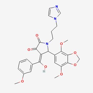 molecular formula C27H27N3O8 B11055769 5-(4,7-dimethoxy-1,3-benzodioxol-5-yl)-3-hydroxy-1-[3-(1H-imidazol-1-yl)propyl]-4-[(3-methoxyphenyl)carbonyl]-1,5-dihydro-2H-pyrrol-2-one 