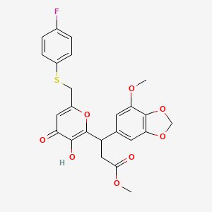 molecular formula C24H21FO8S B11055803 methyl 3-(6-{[(4-fluorophenyl)sulfanyl]methyl}-3-hydroxy-4-oxo-4H-pyran-2-yl)-3-(7-methoxy-1,3-benzodioxol-5-yl)propanoate 