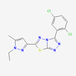 molecular formula C15H12Cl2N6S B11055856 3-(2,5-dichlorophenyl)-6-(1-ethyl-5-methyl-1H-pyrazol-3-yl)[1,2,4]triazolo[3,4-b][1,3,4]thiadiazole 