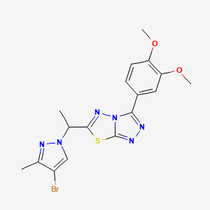 molecular formula C17H17BrN6O2S B11055874 6-[1-(4-bromo-3-methyl-1H-pyrazol-1-yl)ethyl]-3-(3,4-dimethoxyphenyl)[1,2,4]triazolo[3,4-b][1,3,4]thiadiazole 