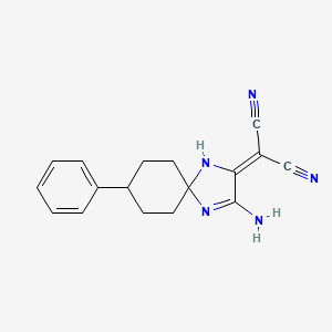 molecular formula C17H17N5 B11055960 (3-Amino-8-phenyl-1,4-diazaspiro[4.5]dec-3-en-2-ylidene)propanedinitrile 