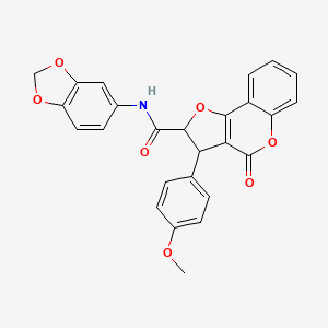 molecular formula C26H19NO7 B11055980 N-(1,3-benzodioxol-5-yl)-3-(4-methoxyphenyl)-4-oxo-2,3-dihydro-4H-furo[3,2-c]chromene-2-carboxamide 