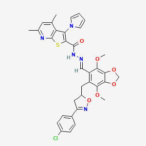 N'-[(E)-(6-{[3-(4-chlorophenyl)-4,5-dihydro-1,2-oxazol-5-yl]methyl}-4,7-dimethoxy-1,3-benzodioxol-5-yl)methylidene]-4,6-dimethyl-3-(1H-pyrrol-1-yl)thieno[2,3-b]pyridine-2-carbohydrazide