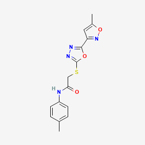 molecular formula C15H14N4O3S B11056019 2-{[5-(5-methyl-1,2-oxazol-3-yl)-1,3,4-oxadiazol-2-yl]sulfanyl}-N-(4-methylphenyl)acetamide 