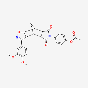 molecular formula C26H24N2O7 B11056072 4-[3-(3,4-dimethoxyphenyl)-5,7-dioxo-3a,4,4a,5,7,7a,8,8a-octahydro-6H-4,8-methano[1,2]oxazolo[4,5-f]isoindol-6-yl]phenyl acetate 