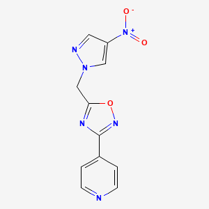 molecular formula C11H8N6O3 B11056086 4-{5-[(4-nitro-1H-pyrazol-1-yl)methyl]-1,2,4-oxadiazol-3-yl}pyridine 