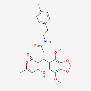 3-(4,7-dimethoxy-1,3-benzodioxol-5-yl)-N-[2-(4-fluorophenyl)ethyl]-3-(4-hydroxy-6-methyl-2-oxo-2H-pyran-3-yl)propanamide