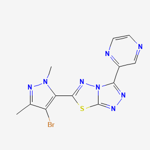 molecular formula C12H9BrN8S B11056131 6-(4-bromo-1,3-dimethyl-1H-pyrazol-5-yl)-3-(pyrazin-2-yl)[1,2,4]triazolo[3,4-b][1,3,4]thiadiazole 