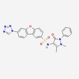 molecular formula C24H19N7O4S B11056233 N-(1,5-dimethyl-3-oxo-2-phenyl-2,3-dihydro-1H-pyrazol-4-yl)-7-(1H-tetrazol-1-yl)dibenzo[b,d]furan-2-sulfonamide 