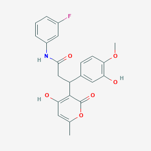 molecular formula C22H20FNO6 B11056235 N-(3-fluorophenyl)-3-(3-hydroxy-4-methoxyphenyl)-3-(4-hydroxy-6-methyl-2-oxo-2H-pyran-3-yl)propanamide 