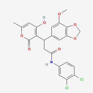 molecular formula C23H19Cl2NO7 B11056240 N-(3,4-dichlorophenyl)-3-(4-hydroxy-6-methyl-2-oxo-2H-pyran-3-yl)-3-(7-methoxy-1,3-benzodioxol-5-yl)propanamide 