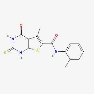 5-methyl-N-(2-methylphenyl)-4-oxo-2-sulfanyl-3,4-dihydrothieno[2,3-d]pyrimidine-6-carboxamide