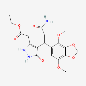 ethyl {4-[3-amino-1-(4,7-dimethoxy-1,3-benzodioxol-5-yl)-3-oxopropyl]-5-oxo-2,5-dihydro-1H-pyrazol-3-yl}acetate