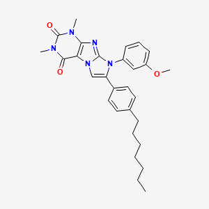 molecular formula C29H33N5O3 B11056621 7-(4-heptylphenyl)-8-(3-methoxyphenyl)-1,3-dimethyl-1H-imidazo[2,1-f]purine-2,4(3H,8H)-dione 