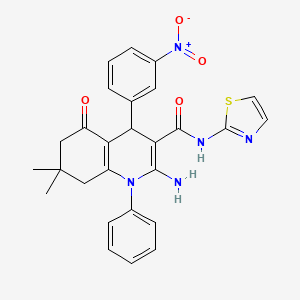 2-amino-7,7-dimethyl-4-(3-nitrophenyl)-5-oxo-1-phenyl-N-(1,3-thiazol-2-yl)-1,4,5,6,7,8-hexahydroquinoline-3-carboxamide