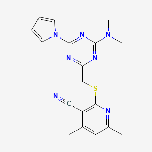 2-({[4-(dimethylamino)-6-(1H-pyrrol-1-yl)-1,3,5-triazin-2-yl]methyl}sulfanyl)-4,6-dimethylpyridine-3-carbonitrile