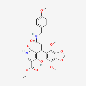 Ethyl 5-{1-(4,7-dimethoxy-1,3-benzodioxol-5-yl)-3-[(4-methoxybenzyl)amino]-3-oxopropyl}-4-hydroxy-6-oxo-1,6-dihydropyridine-3-carboxylate