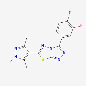 molecular formula C15H12F2N6S B11056819 3-(3,4-difluorophenyl)-6-(1,3,5-trimethyl-1H-pyrazol-4-yl)[1,2,4]triazolo[3,4-b][1,3,4]thiadiazole 