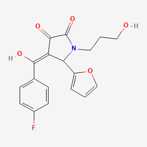 molecular formula C18H16FNO5 B11056829 4-[(4-fluorophenyl)carbonyl]-5-(furan-2-yl)-3-hydroxy-1-(3-hydroxypropyl)-1,5-dihydro-2H-pyrrol-2-one 