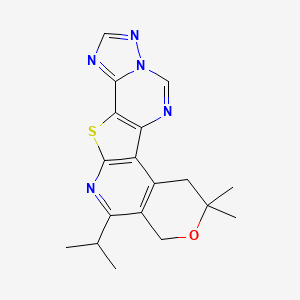 molecular formula C18H19N5OS B11056874 18,18-dimethyl-14-propan-2-yl-17-oxa-11-thia-3,5,6,8,13-pentazapentacyclo[10.8.0.02,10.05,9.015,20]icosa-1(12),2(10),3,6,8,13,15(20)-heptaene 