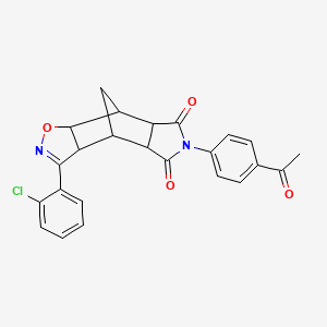 molecular formula C24H19ClN2O4 B11056878 6-(4-acetylphenyl)-3-(2-chlorophenyl)-4a,7a,8,8a-tetrahydro-3aH-4,8-methano[1,2]oxazolo[4,5-f]isoindole-5,7(4H,6H)-dione 