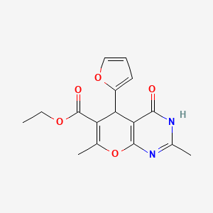 ethyl 5-(furan-2-yl)-2,7-dimethyl-4-oxo-3,5-dihydro-4H-pyrano[2,3-d]pyrimidine-6-carboxylate