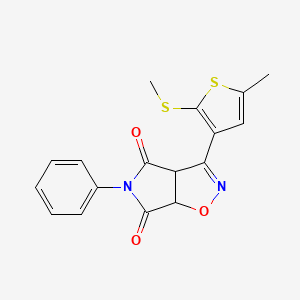 molecular formula C17H14N2O3S2 B11057112 3-[5-methyl-2-(methylsulfanyl)thiophen-3-yl]-5-phenyl-3aH-pyrrolo[3,4-d][1,2]oxazole-4,6(5H,6aH)-dione 