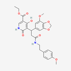 Ethyl 4-hydroxy-5-[1-(7-methoxy-1,3-benzodioxol-5-yl)-3-{[2-(4-methoxyphenyl)ethyl]amino}-3-oxopropyl]-6-oxo-1,6-dihydropyridine-3-carboxylate