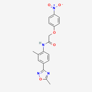 molecular formula C18H16N4O5 B11057339 N-[2-methyl-4-(5-methyl-1,2,4-oxadiazol-3-yl)phenyl]-2-(4-nitrophenoxy)acetamide 