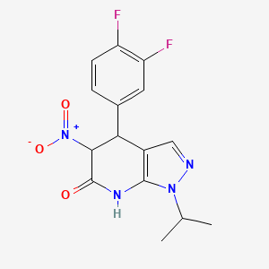 molecular formula C15H14F2N4O3 B11057366 4-(3,4-difluorophenyl)-5-nitro-1-(propan-2-yl)-1,4,5,7-tetrahydro-6H-pyrazolo[3,4-b]pyridin-6-one 