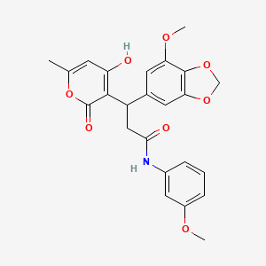 molecular formula C24H23NO8 B11057375 3-(4-hydroxy-6-methyl-2-oxo-2H-pyran-3-yl)-3-(7-methoxy-1,3-benzodioxol-5-yl)-N-(3-methoxyphenyl)propanamide 