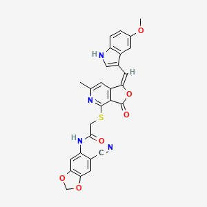 molecular formula C28H20N4O6S B11057412 N-(6-cyano-1,3-benzodioxol-5-yl)-2-({(1E)-1-[(5-methoxy-1H-indol-3-yl)methylidene]-6-methyl-3-oxo-1,3-dihydrofuro[3,4-c]pyridin-4-yl}sulfanyl)acetamide 