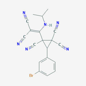 molecular formula C19H13BrN6 B11057426 3-(3-Bromophenyl)-2-[2,2-dicyano-1-(propan-2-ylamino)ethenyl]cyclopropane-1,1,2-tricarbonitrile 