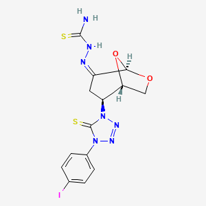 (2Z)-2-{(1S,2S,5R)-2-[4-(4-iodophenyl)-5-thioxo-4,5-dihydro-1H-tetrazol-1-yl]-6,8-dioxabicyclo[3.2.1]oct-4-ylidene}hydrazinecarbothioamide (non-preferred name)