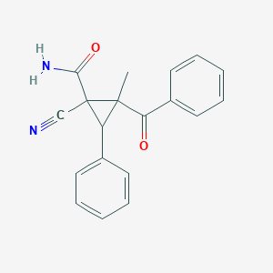 molecular formula C19H16N2O2 B11057520 1-Cyano-2-methyl-3-phenyl-2-(phenylcarbonyl)cyclopropanecarboxamide 